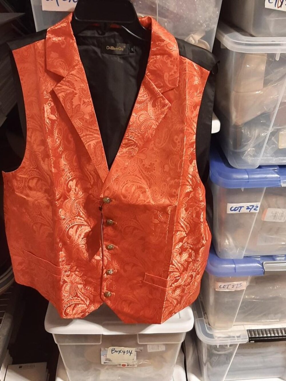 NEW TAG ! DiBanGu Men Paisley Button Down Silk Blend Orange Vest Size L